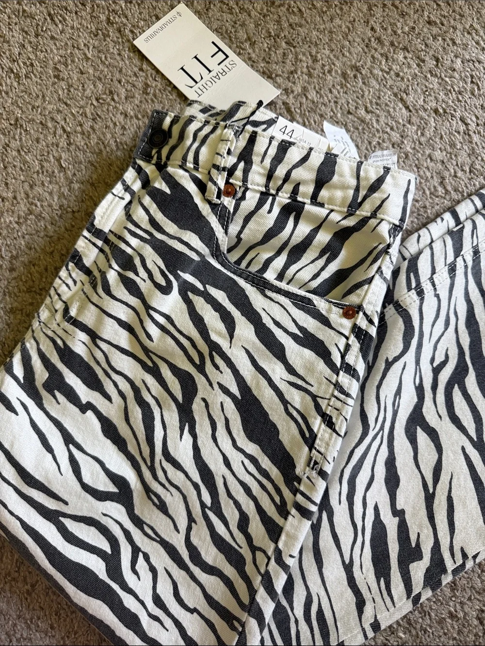 stradivarius Black and White Zebra Print Straight Leg Jeans